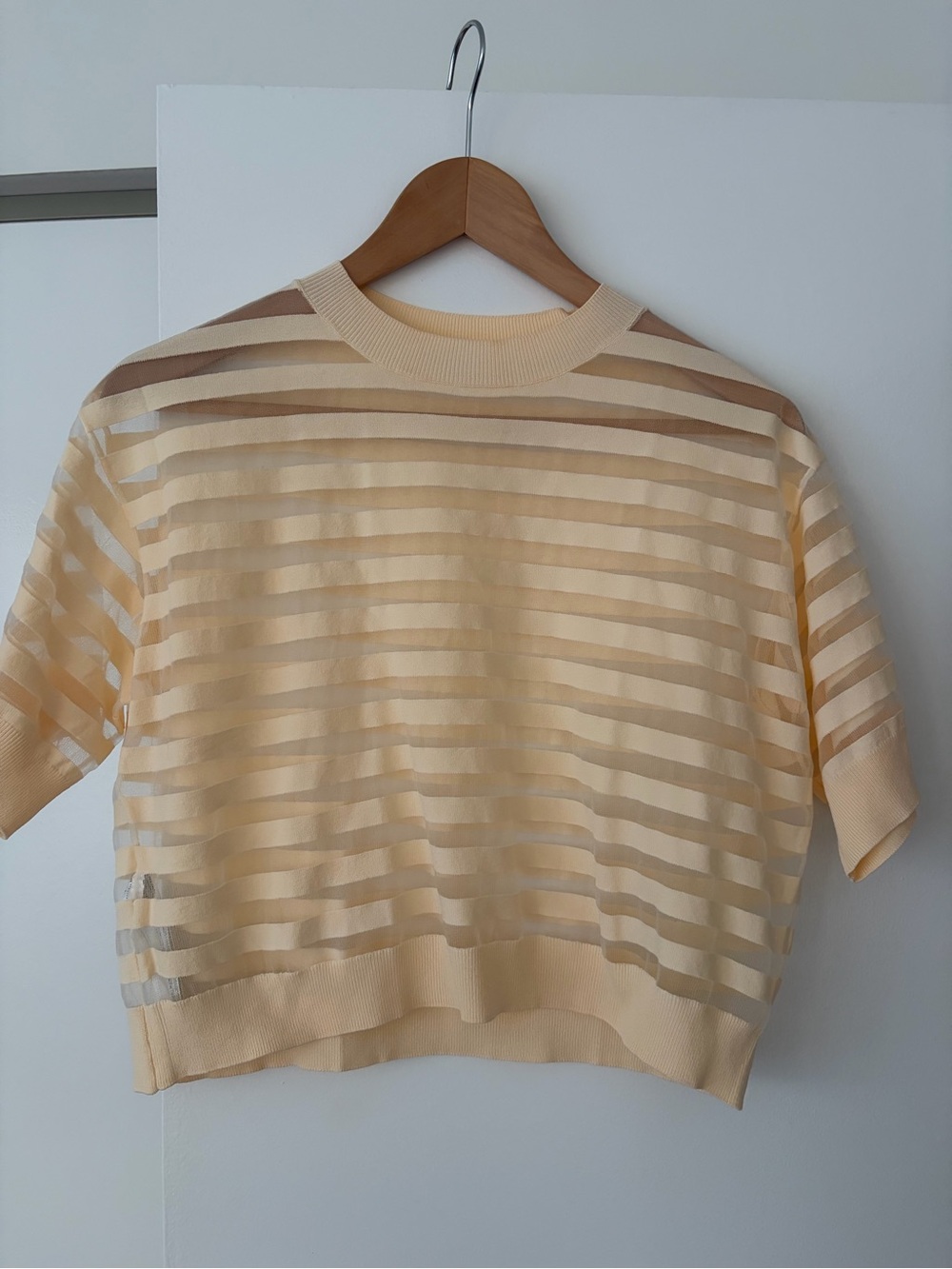 Mango Cream Sheer Striped Short-Sleeve Top